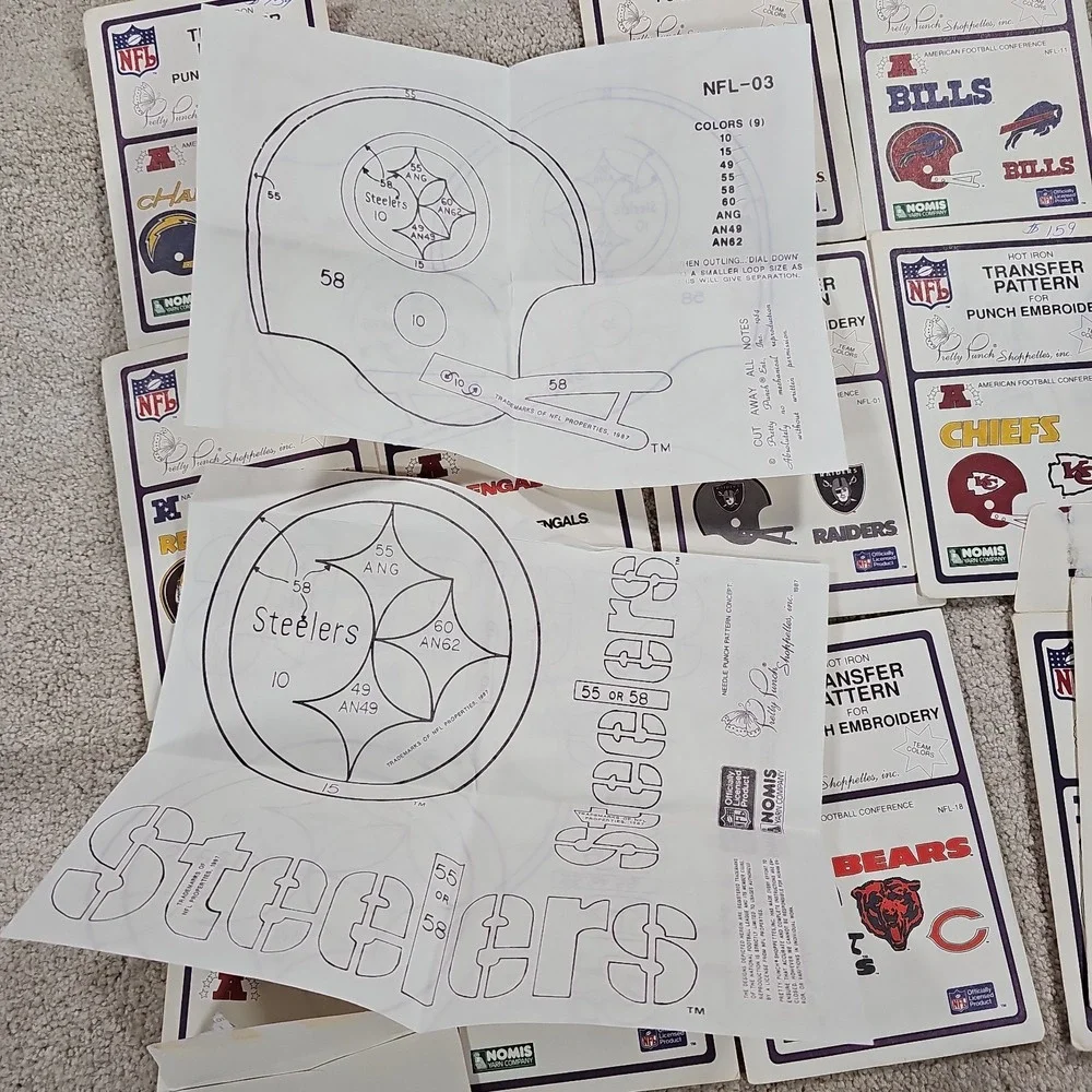 16 NFL Pretty Punch Hot Iron Transfer Patterns Steelers Seahawks Cowboys Patriot